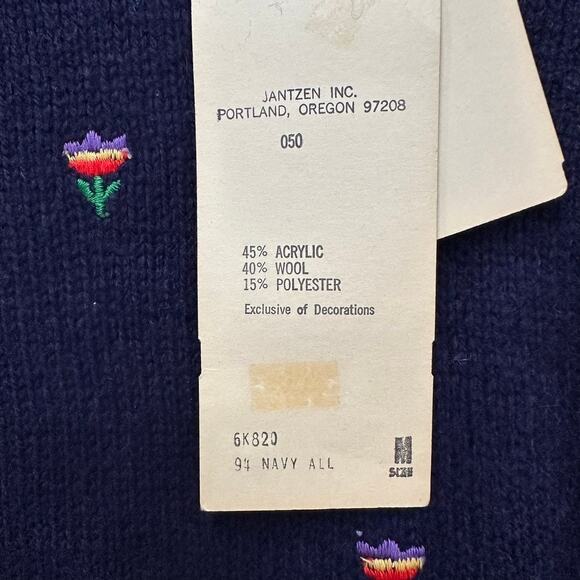 Jantzen‎ Vintage NWT Blue Pullover Women's Medium Embroidered Flowers Wool Blend - Picture 5 of 10